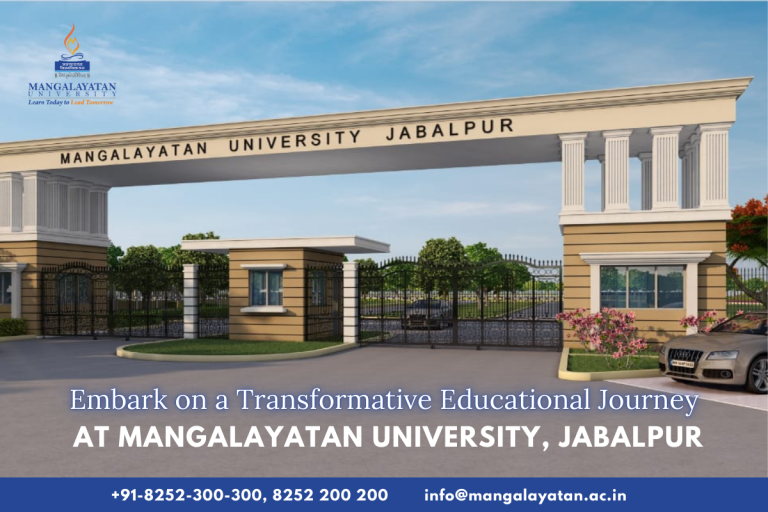 Mangalayatan University campus in Jabalpur, showcasing modern architecture and lush greenery.