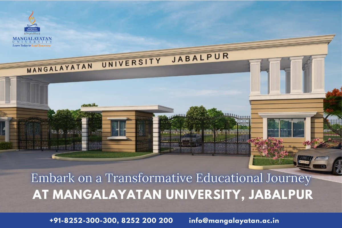 Mangalayatan University campus in Jabalpur, showcasing modern architecture and lush greenery.