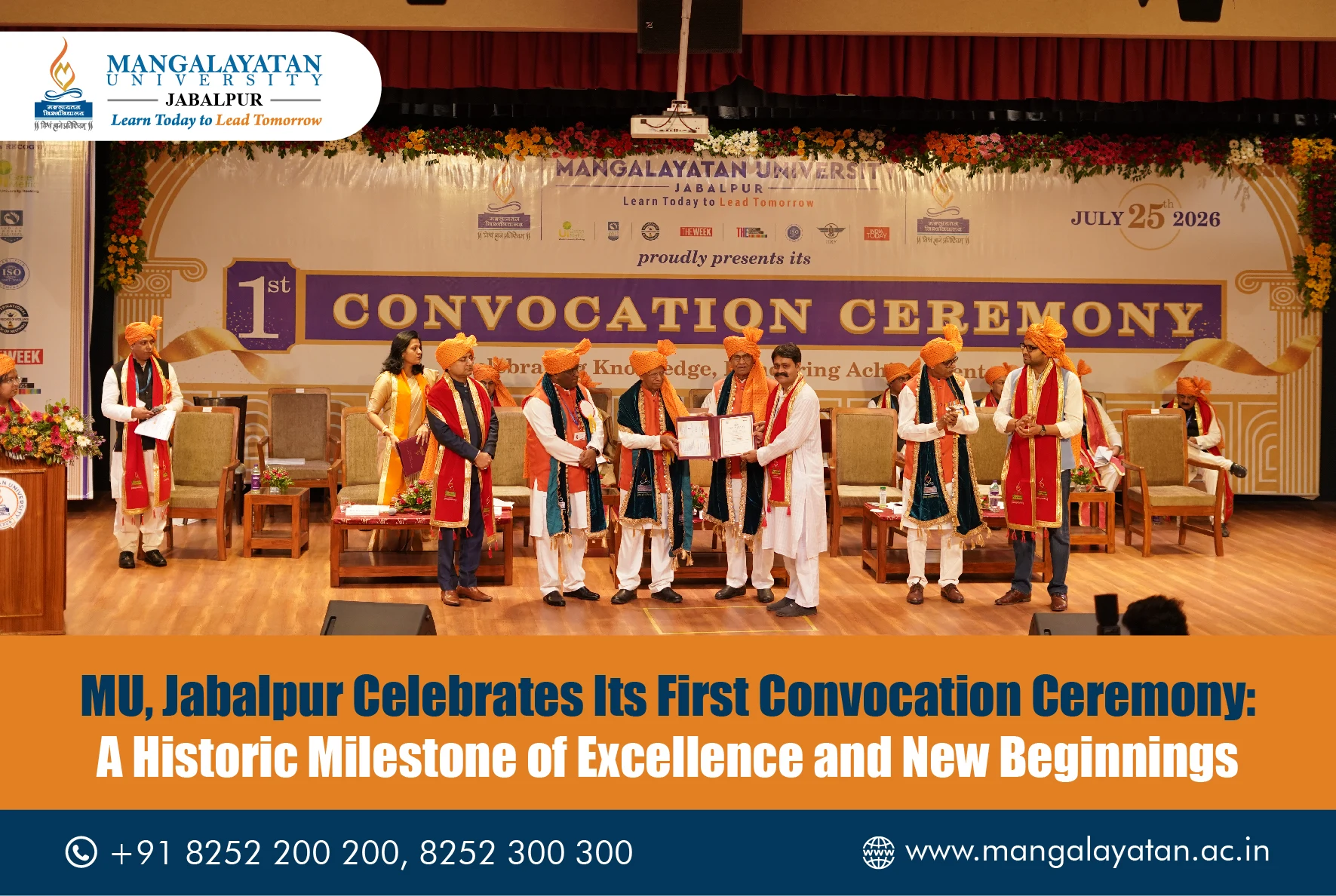 The first convocation ceremony at Mangalayatan University, Jabalpur celebrated academic excellence, student success, and a bright future ahead.